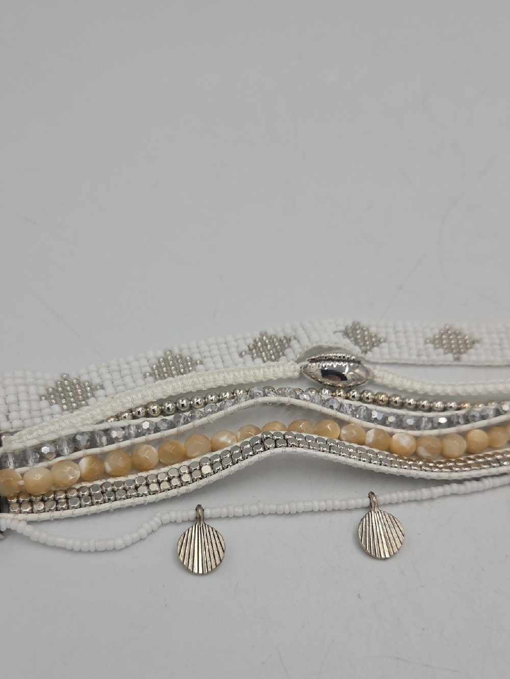 Victoria Emerson 7 Strand White & Beige Layered Beaded Bracelet - Picture 4 of 6